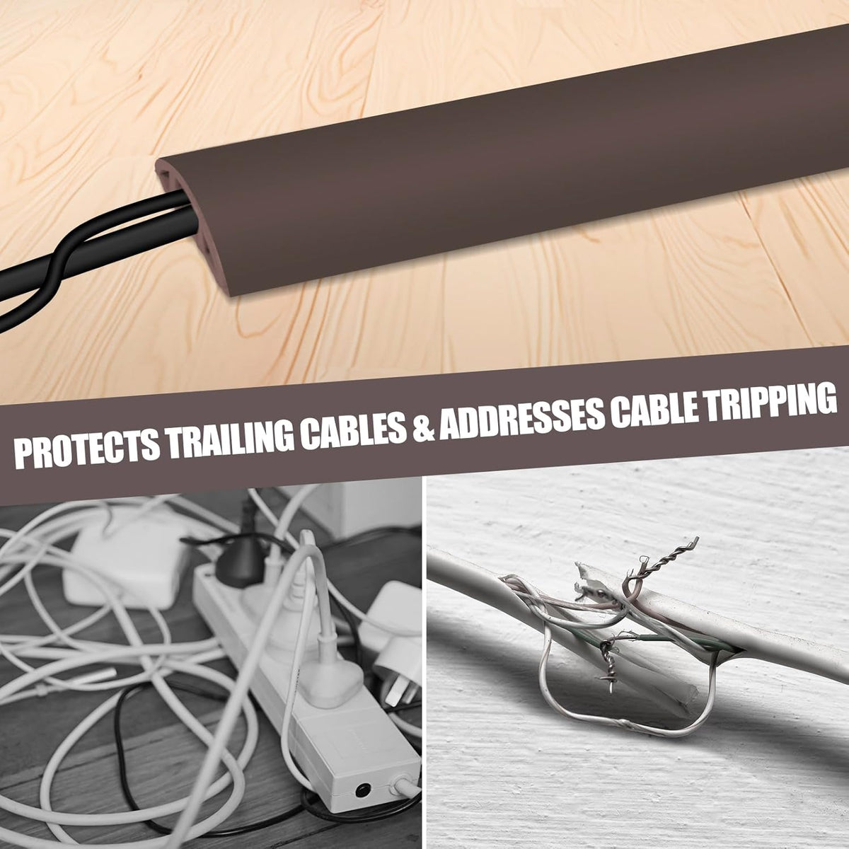 Floor Cord Cover Cable Cavity Self Adhesive Cord Hider Floor 10FT Floor Cable Management Power Cord Protector Floor Electric Cord Covers for Offices, Gym, Exhibitions (CoffeeBrown, 0.78" x 10')