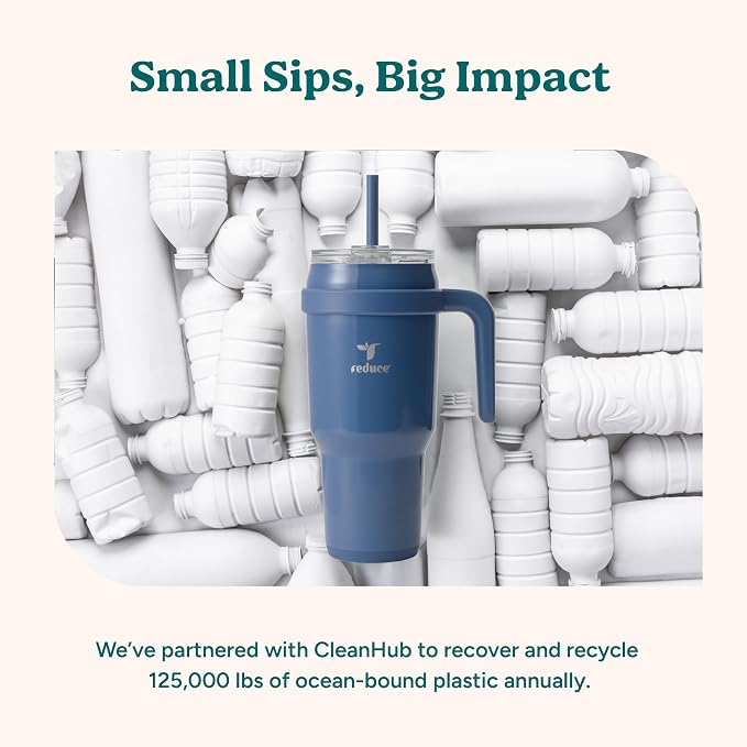 REDUCE 40 oz Stainless Steel Tumbler with Handle - Dual-Wall Vacuum Insulated Travel Mug, Sweat-Proof Lid & Reusable Straw - Keeps Drinks Cold for 24 Hrs, Fits Cupholders, Dishwasher Safe - Sangria