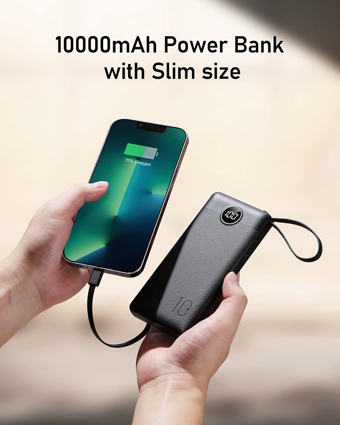 VEEKTOMX Portable Charger with Built-in Cables 10000mAh Power Bank