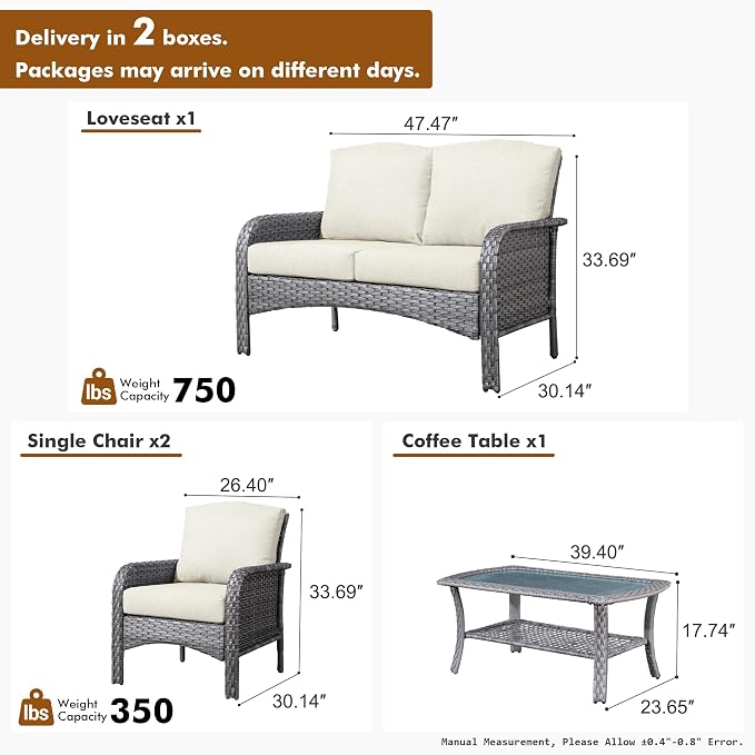 HOOOWOOO Patio Furniture Set, 4 Pieces Outdoor Conversation Set, All Weather