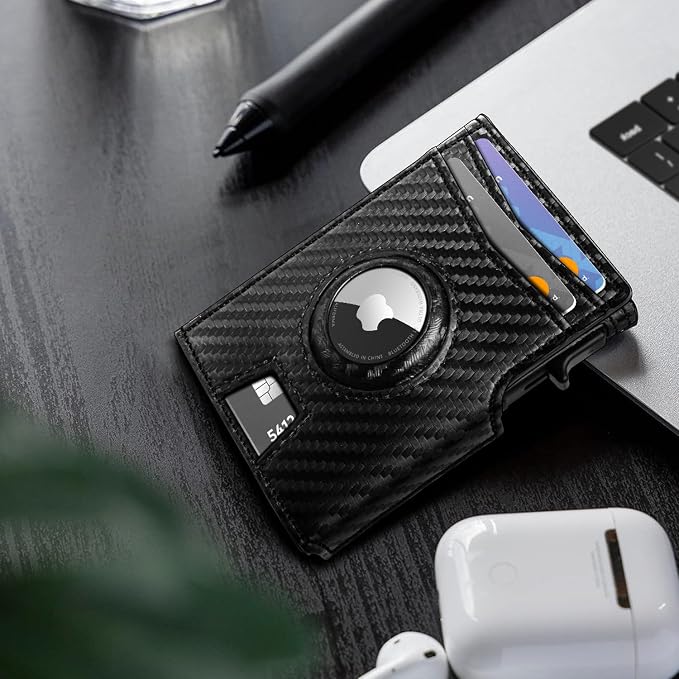 Airtag Wallet for Men, with Money Clip 10 Cards Metal Case Smart Slim Pop Up