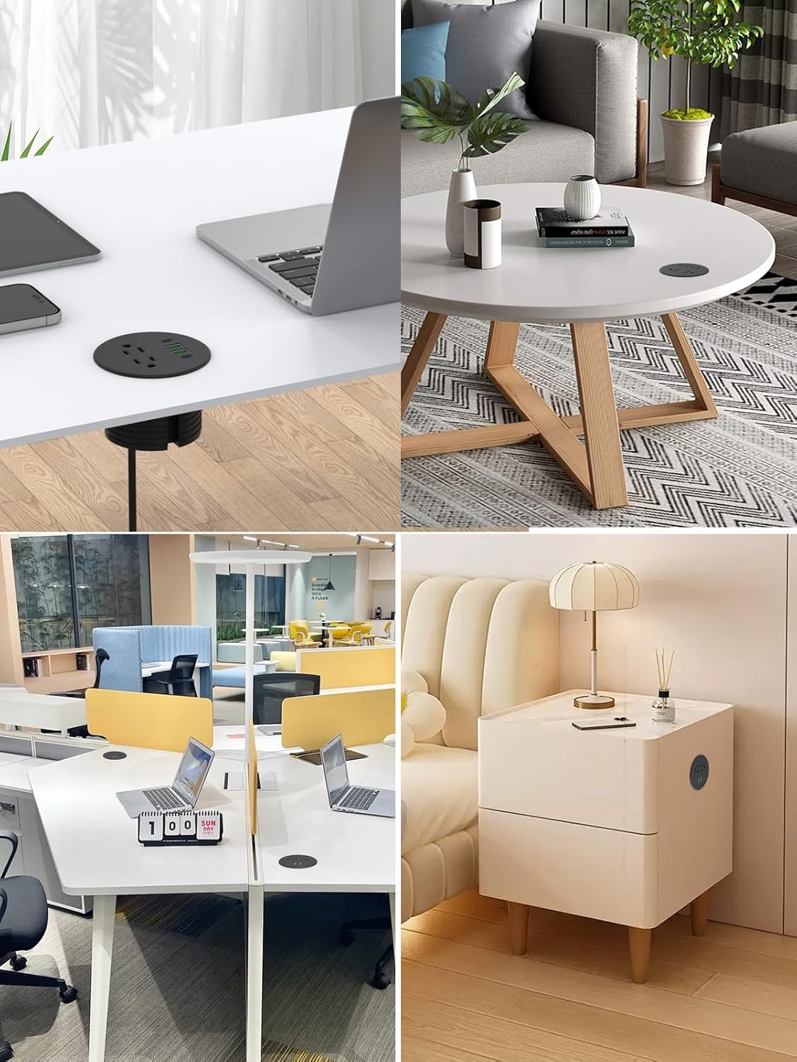 Recessed Power Grommet 3 inch With 65W USB C Ports 2 AC Outlets,Recessed Outlet Fast Charging Station,Desk Hole Grommet Outlets,Round Desktop Power Grommet Outlet for Office,Home (Black, 65W USB Port)