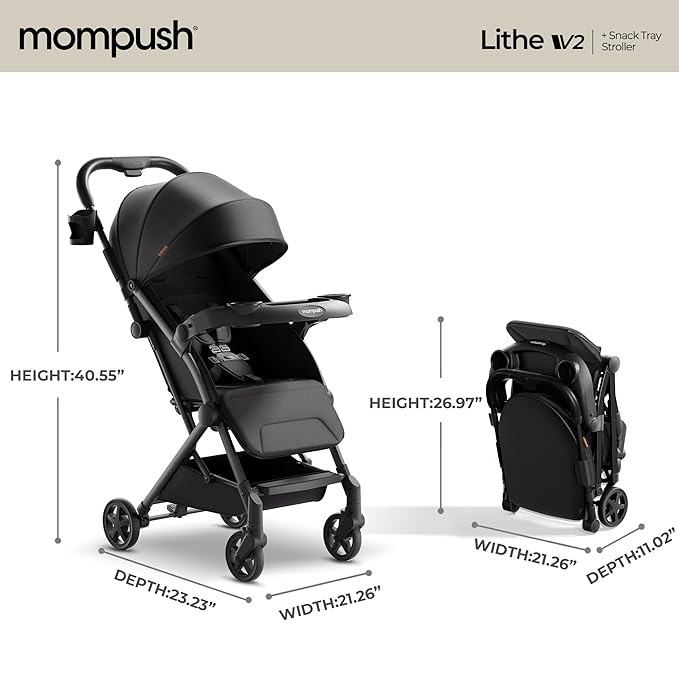 Mompush Lithe V2 Lightweight Travel Stroller, Compact Foldable Baby Stroller