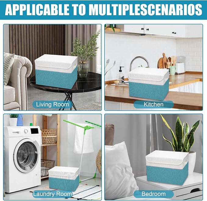 Large 22 Quart Linen Fabric Foldable Storage Bin Cube Organizer Basket