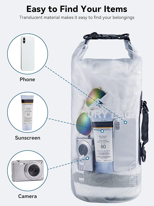 HEETA Dry Bag Waterproof for Women Men, 5L/10L/20L/30L/40L Roll Top Lightweight Dry Storage Bag Backpack with Phone Case for Travel Swimming Boating Kayaking Paddle Board Camping Beach Accessories