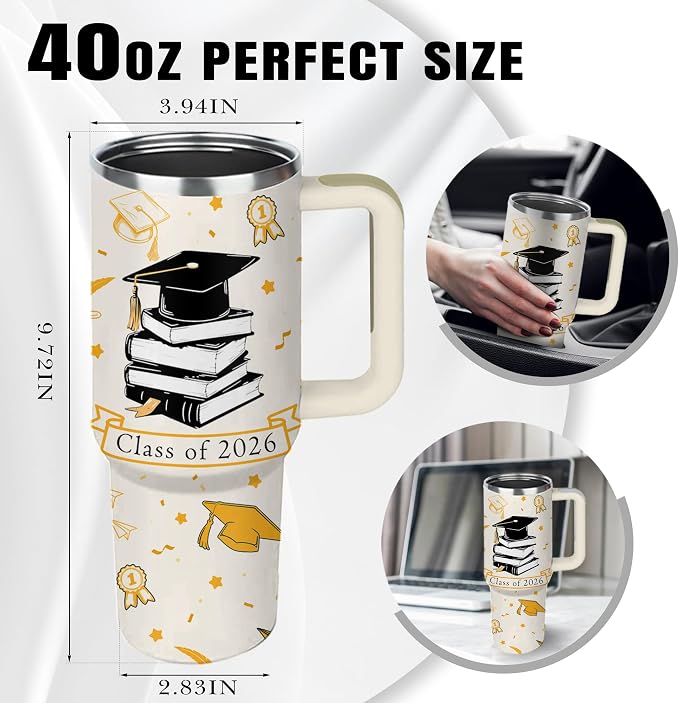 2026 Graduation Gifts for Her, Him - Class of 2026 Tumbler 40oz - Congrats Grad Gift for Class of 2026 - Masters Degree, PHD, High School Senior, College Graduation Gifts for Graduate Students