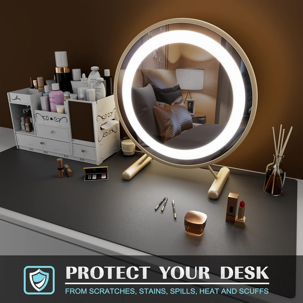 K KNODEL Small Office Leather Desk Mat, Mouse and Keyboard Pad, Computer and Laptop Mat, Desktop Protector and Cover, Writing Pad and Blotter (23.6"x13.8", Dark Gray)