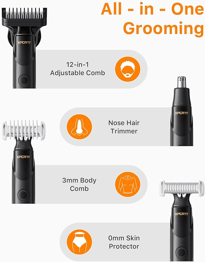 Beard & Nose Hair Trimmer Kit, 12 in 1 Rotating Comb, Travel Body Hair Electric