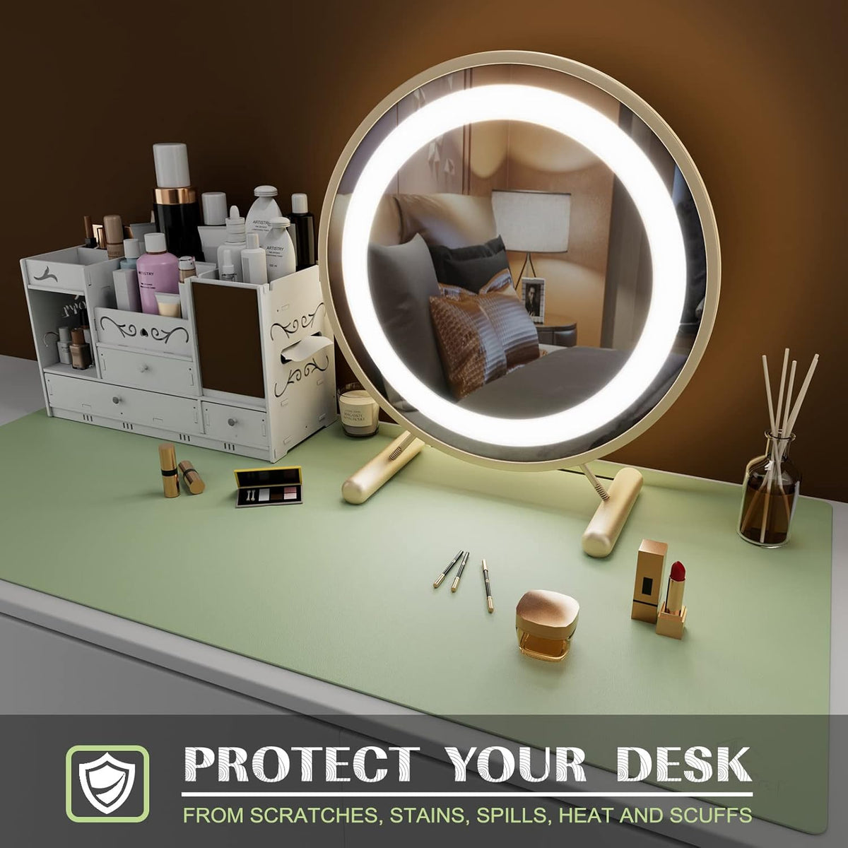 K KNODEL Small Office Leather Desk Mat, Mouse and Keyboard Pad, Computer and Laptop Mat, Desktop Protector and Cover, Writing Pad and Blotter (23.6"x13.8", Light Green)