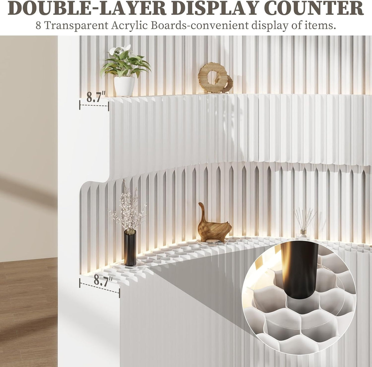 6.9FT Paper Room Divider with LED Light, Folding Privacy Screens with Storage Shelf,Portable Partition Wall for Exhibitions, Salons,Home Office Entrances,Retail Displays-L98.4’’*W13.8’’ *H82.6’’
