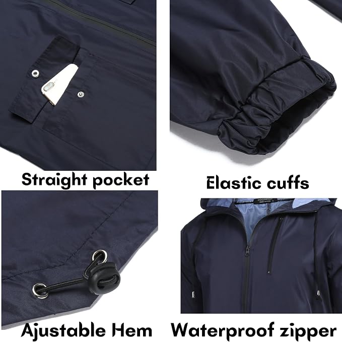 COOFANDY Men's Long Raincoat Ligtweight Rain Jacket Waterproof Outdoor Jackets