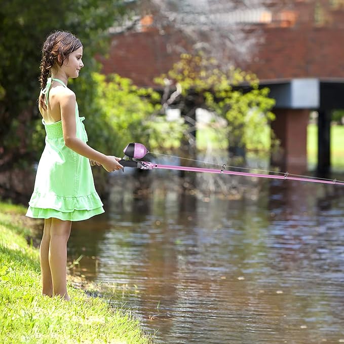 ODDSPRO Kids Fishing Pole Pink, Portable Telescopic Fishing Rod and Reel Combo