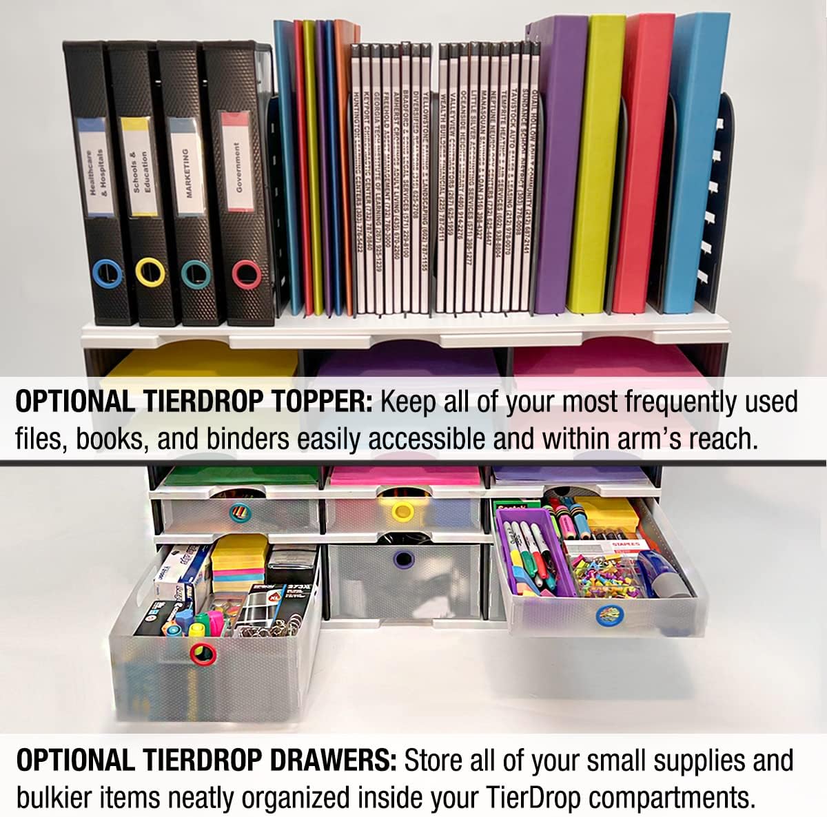 Ultimate Office TierDrop Desktop Organizer Document, Forms, Mail, and Classroom Sorter. 9 Letter Size Compartments with Optional Add-On Tiers for Easy Expansion - Gray w/Black