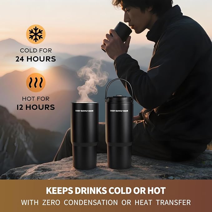 Water Bottle 24 Oz/Stainless Steel Tumbler with Straw - Vacuum Insulated Water Bottle for Home, Office or Car Reusable Cup With straw,Cold for 12 Hrs or Iced for 24 Hrs(Black)