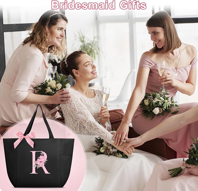 Vavabox Tote Bag, A-Z Initial Monogrammed Waterproof Tote Bag, Bridesmaid Gifts
