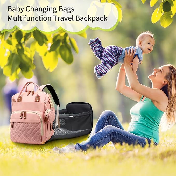 Diaper Bag with Changing Station, Waterproof 3 in 1 Baby Diaper Backpack with