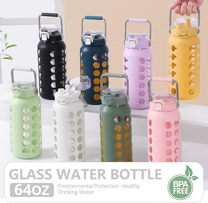 MUKOKO 64oz Glass Water Bottles