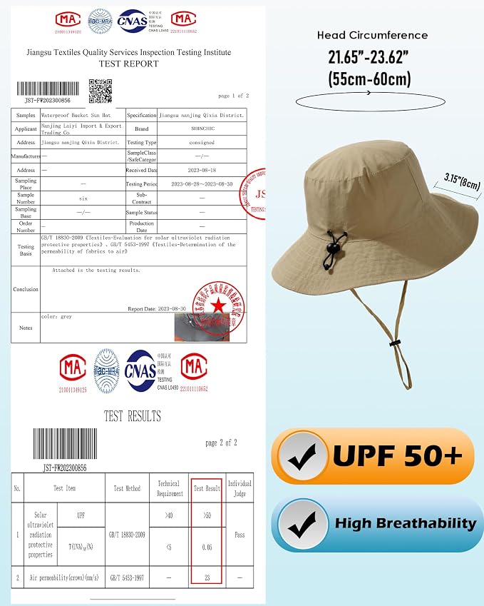 Water-Resistant Sun UPF 50+ Bucket Hat Protection Packable Brimmed Boonie