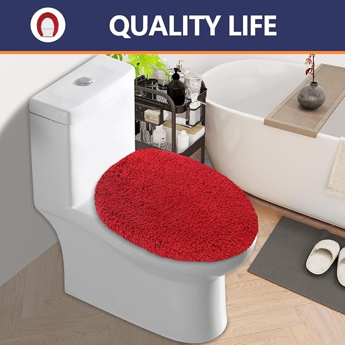 Microfiber Elongated Toilet Seat Cover 19.5"x 15" Machine Washable Solid Toilet