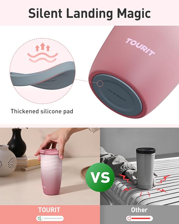 TOURIT 16 oz Travel Coffee Mug, Insulated Stainless Steel Travel Mug with Lid, Leak-Proof Double-Wall Vacuum Tumbler, Reusable Coffee Cup - Lilac