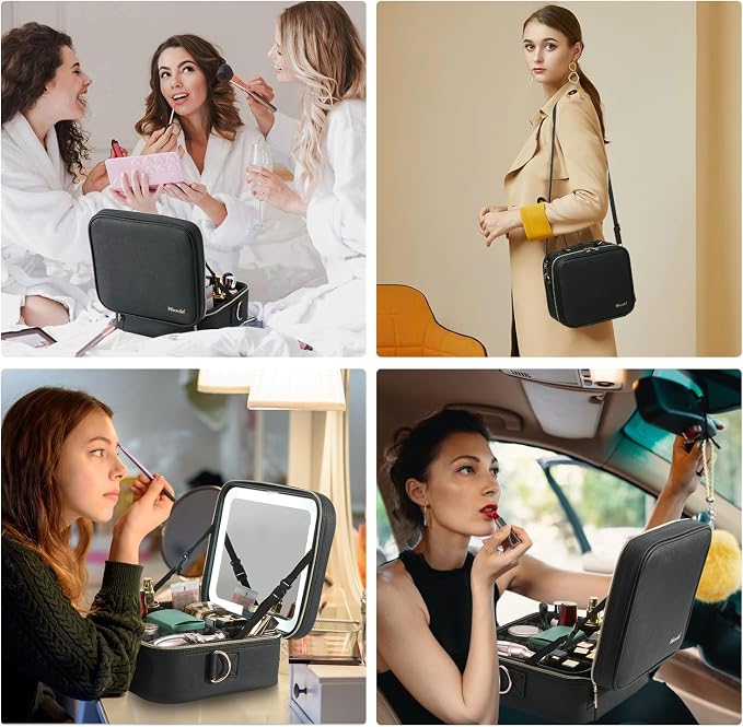 Mocado Travel Makeup Bag with LED Lighted Mirror, Travel Makeup Organizer