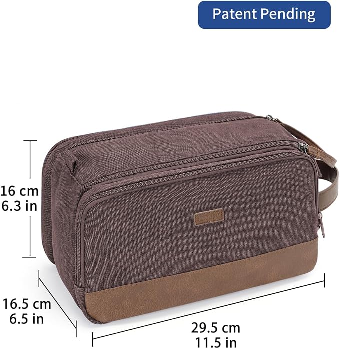WANDF Toiletry Bag for Men Travel Toiletry Organizer Canvas and Leather Dopp