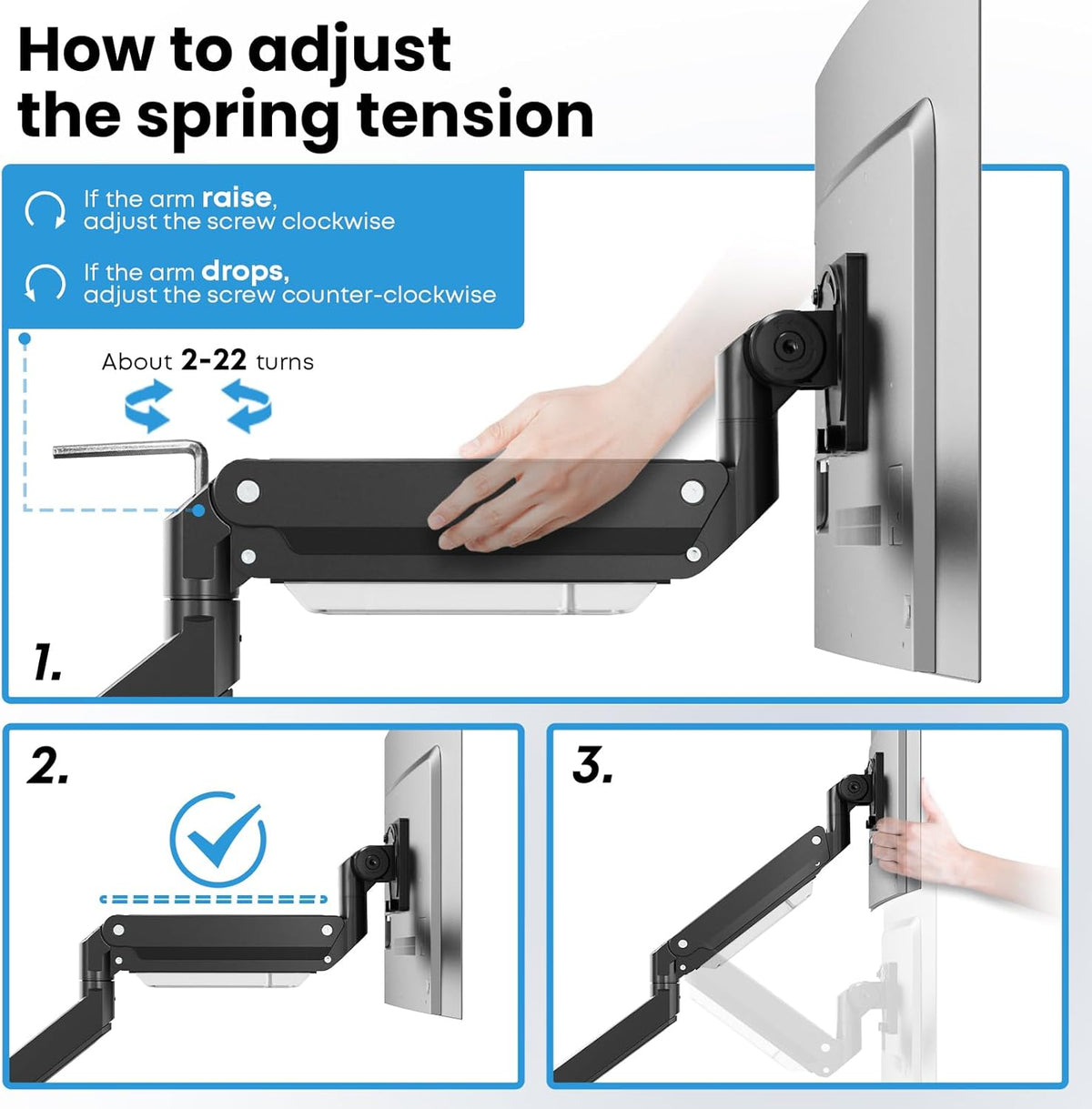 PUTORSEN 17-57 Inch Ultrawide Monitor Arm and TV Desk Mount,up to 59.4 lbs, Premium Aluminum Single Monitor Arm Desk Mount with Gas Spring, Steel Reinforcement Plate, VESA 75x75 to 200x200