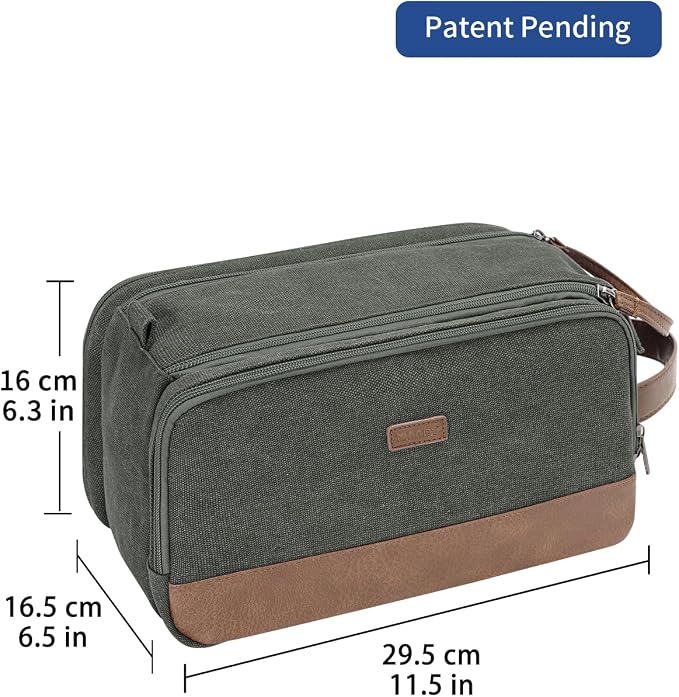 WANDF Toiletry Bag for Men Travel Toiletry Organizer Canvas and Leather Dopp