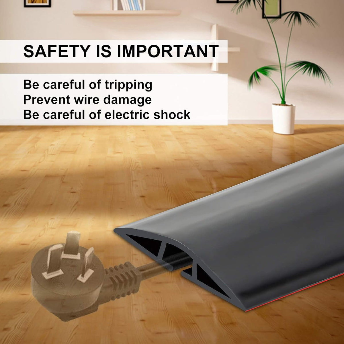 20Ft Floor Cord Cover Silicone Cable Protector Easy to Install Wire Organizer and Hider for Home, Office, Garage (Black-2PCS 10Ft, Total 20Ft)