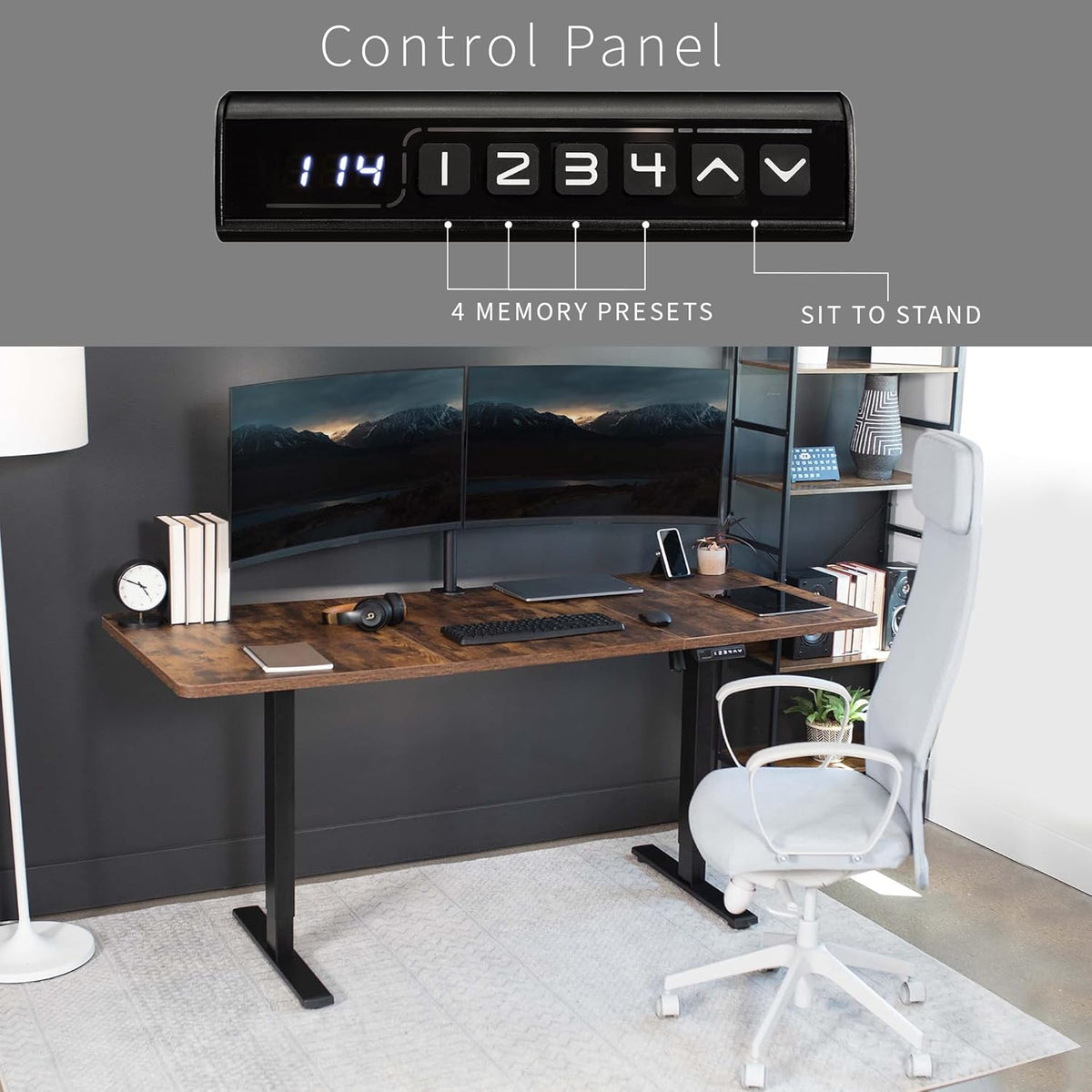 VIVO Electric 71 x 30 in Rustic Standing Desk, Memory Height Adjustment, 1B Series, Vintage Brown Top Black Frame, DESK-KIT-1B7N
