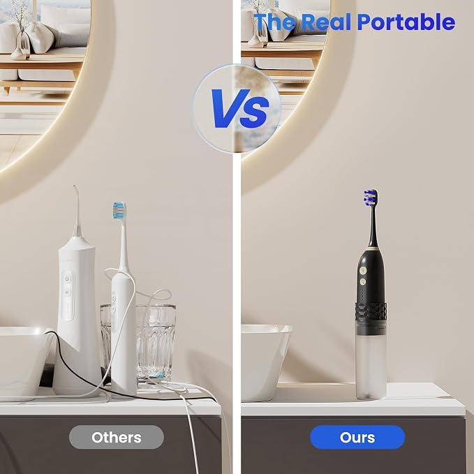 Portable Water flosser with Electric Toothbrush, 2 in 1 Teeth Cleaning Kit