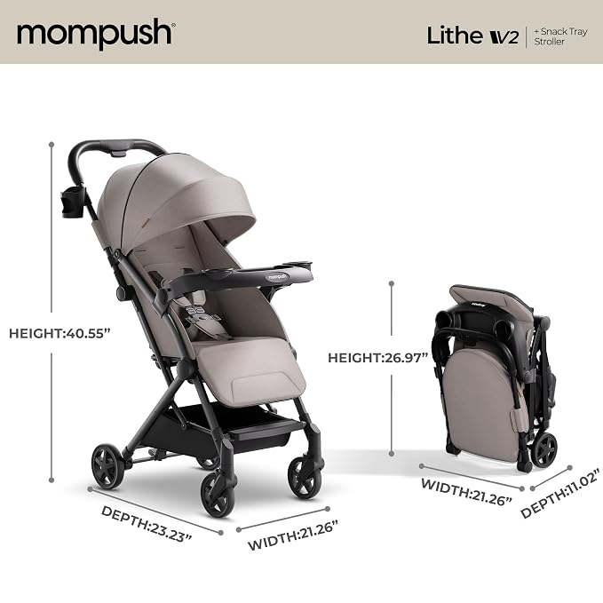 Mompush Lithe V2 Lightweight Travel Stroller, Compact Foldable Baby Stroller