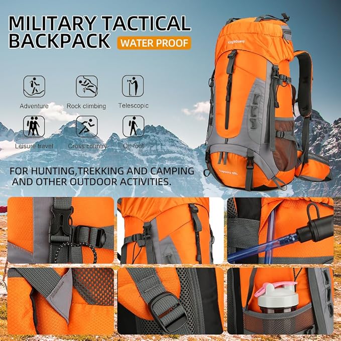 King'sGuard 60L Hiking Backpack Large Waterproof Camping Backpack