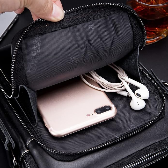 KPYWZER Genuine Leather Shoulder Bag Small Men Messenger Pack Handbag Sling
