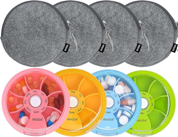 INVODA Weekly Pill Organizer 7 Compartment Rotating Pill Box