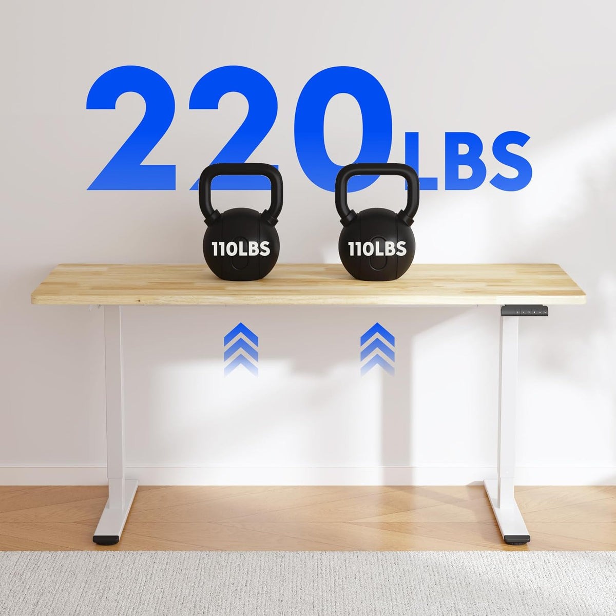 FLEXISPOT E3 Solid Wood Dual Motor Standing Desk 71x30 Inch Whole-Piece Board Electric Height Adjustable Stand Up Desk (White Frame + Rubber Wood Desktop)