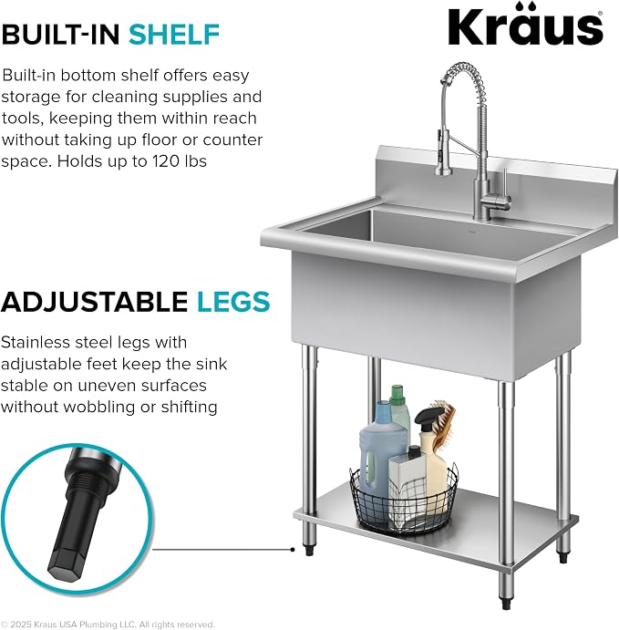 KRAUS Standart Pro 32 Inch 18-Gauge Stainless Steel Scullery Sink, 24 Gallon