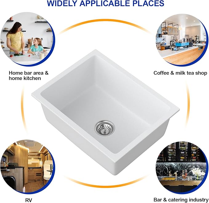 Dcolora 22 Inch Undermount Wet Bar Sink Single Bowl Modern Kitchen Sink White