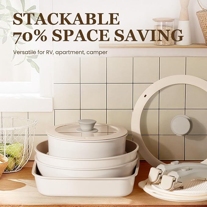KIKCOIN Ceramic Cookware Set, Non Toxic Kitchen Cooking Set