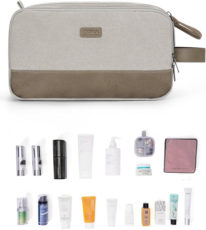 WANDF Toiletry Bag for Men Travel Toiletry Organizer Canvas and Leather Dopp