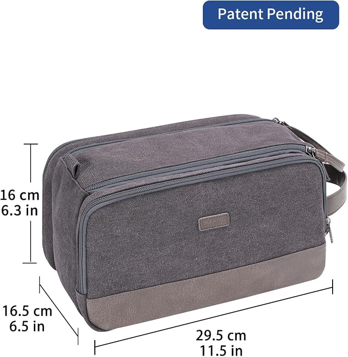 WANDF Toiletry Bag for Men Travel Toiletry Organizer Canvas and Leather Dopp