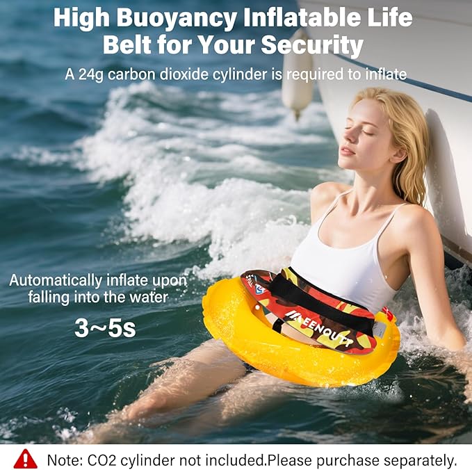 Automatic Inflatable Belt Pack Water Sports Jacket Waist Belt PFD for SUP Paddleboarding Fishing Boating Kayaking(fit 80-330 lbs) (Red camouflage)