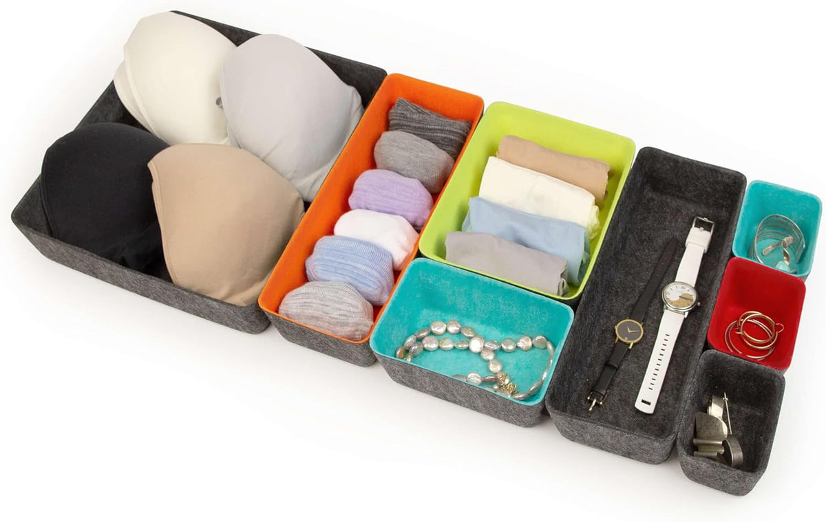 Three by Three Seattle Felt·Like·It! Felt Bins for Office, Crafts, Classroom, Living Room, Bedroom: Multicolor, Set of 8