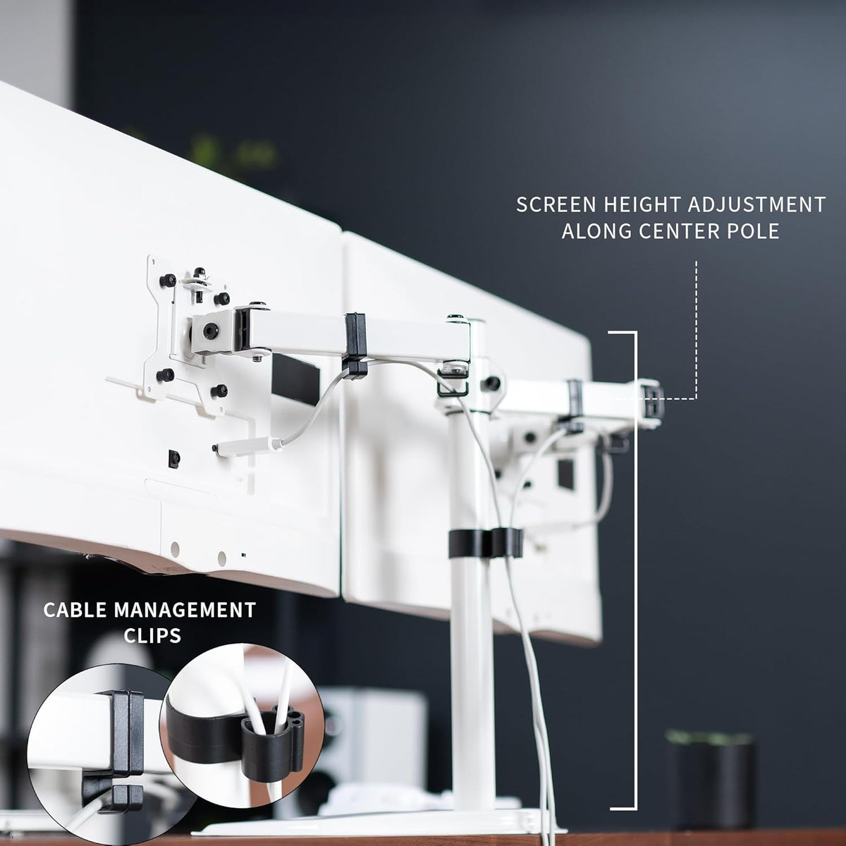 VIVO Dual LED LCD Monitor Mount, Free-Standing Desk Stand for 2 Screens up to 32 Inch, Heavy-Duty Fully Adjustable Arms with Max VESA 100x100mm, White, STAND-V032FW