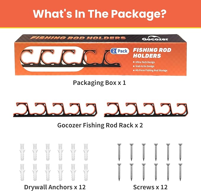 Fishing Rod Holder for Garage, H5 Wall or Ceiling Mounted Fishing Pole Holders