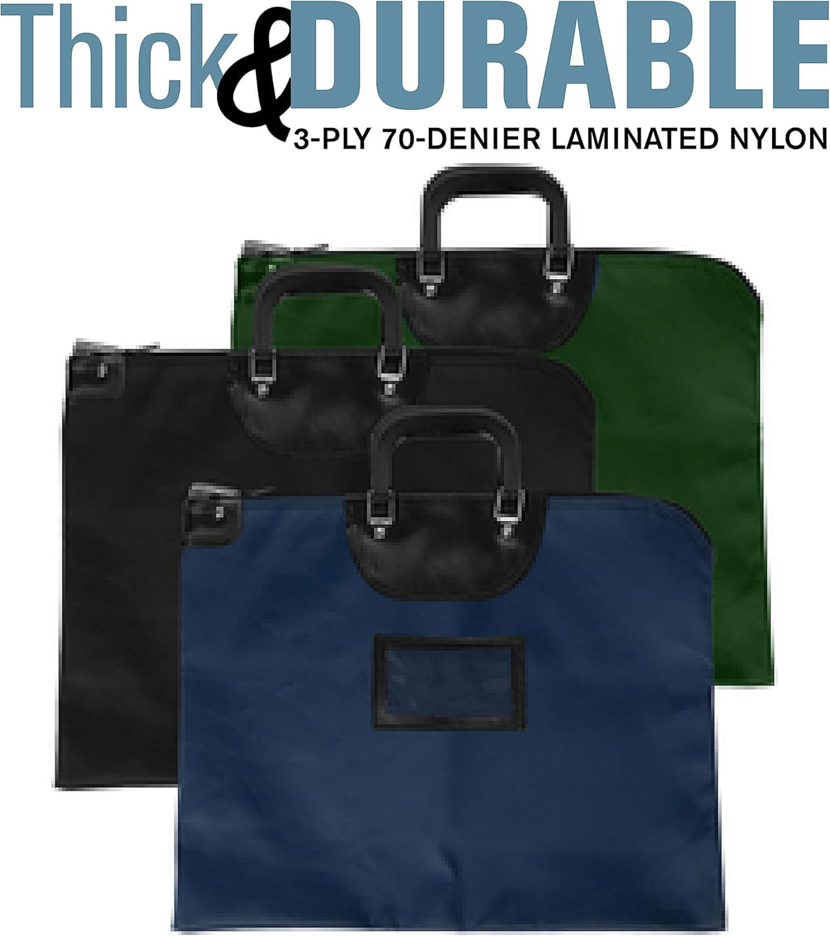 BankSupplies HIPAA Locking Courier Bags with Handles | Navy Blue | 19W x 15H | Durable Laminated Nylon Fabric | Metal Pop Up Lock | For Money, Coins, Currency, Checks & Documents
