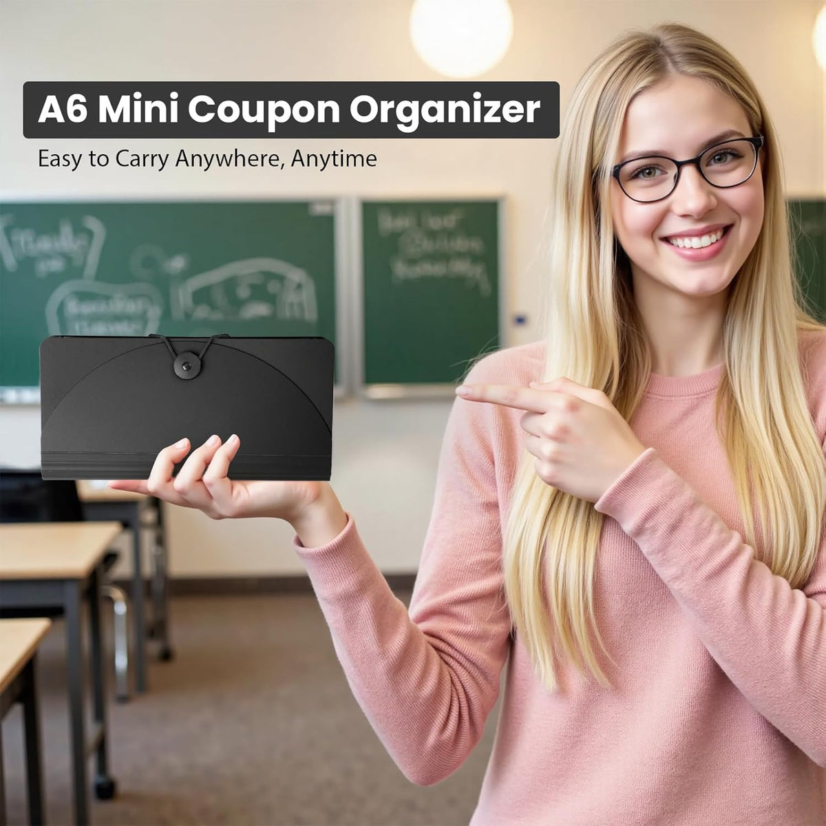 13 Pocket A6 Receipt Organizer, 2 Pack Small Accordion File Organizer, Coupon Organizer with Labels - Black