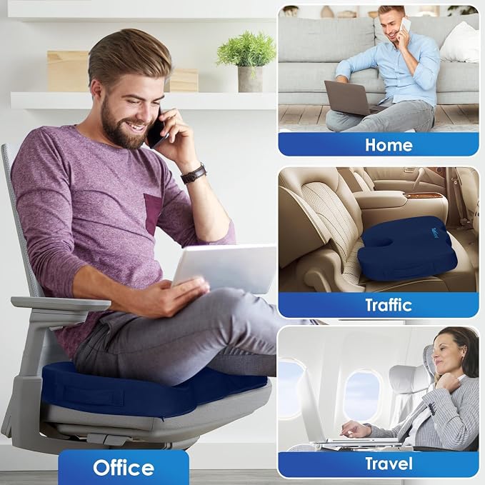 TushGuard Seat Cushion for Office Chair Memory Foam Non-Slip Desk Seat Cushion