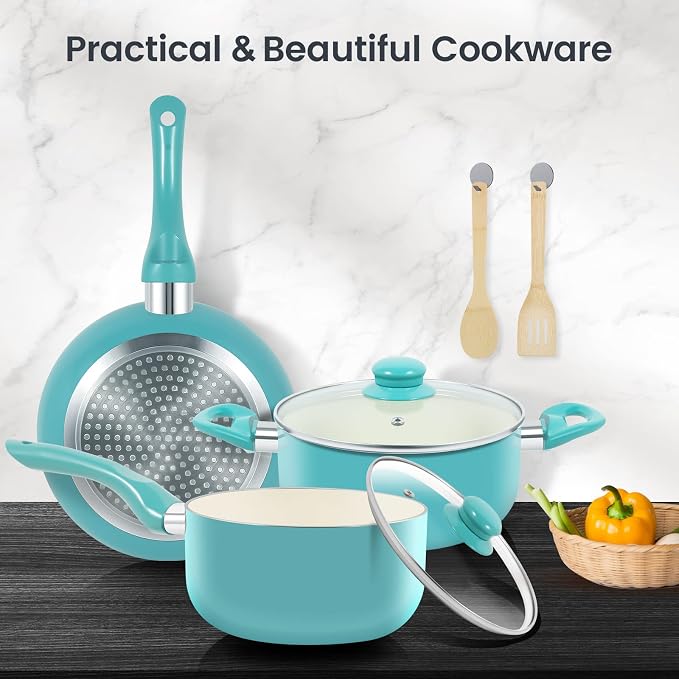 Pots and Pans Set, 7 Piece Nonstick Ceramic Cookware Set, Kitchen Induction