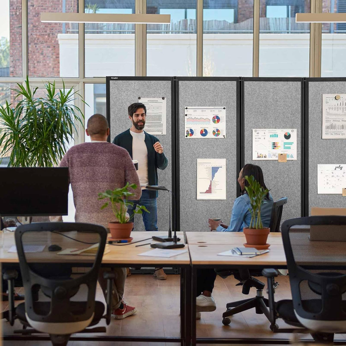 Room Partition,Folding Privacy Divider,Office Partition Dividers,Office Dividers Wall, 10'6"W x 6'7"H,Light Grey